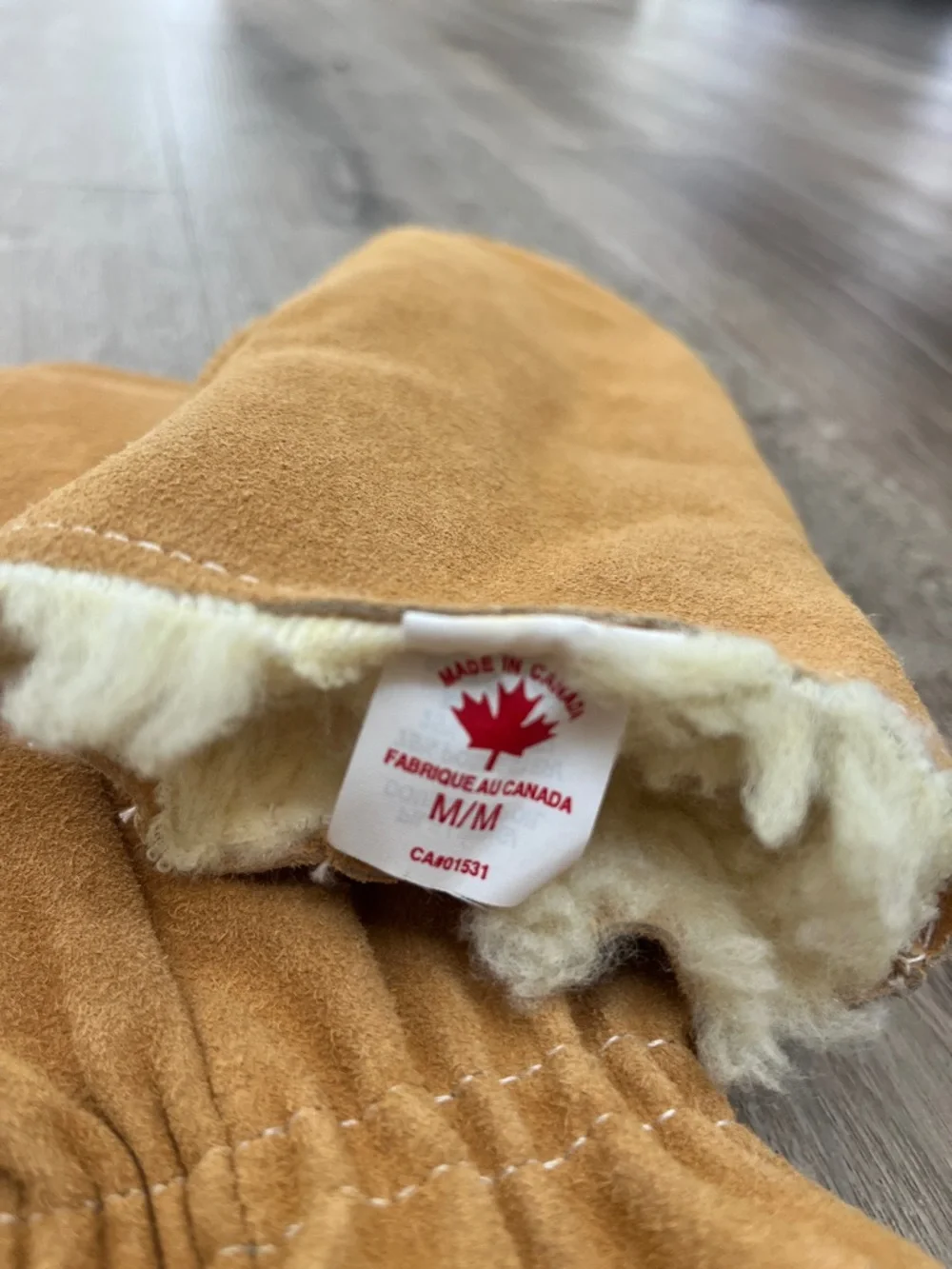 Women's Shearling-Lined Faux Suede Mittens in Camel